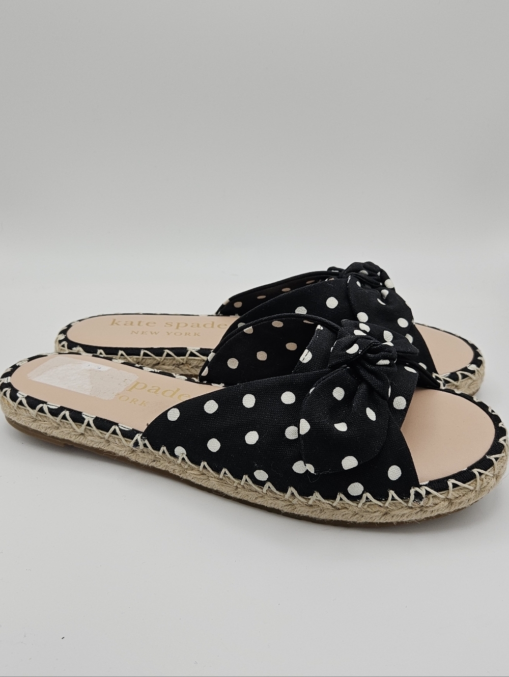 kate spade Saltie Shore black polka dot espadrille slide sandals size 9.5